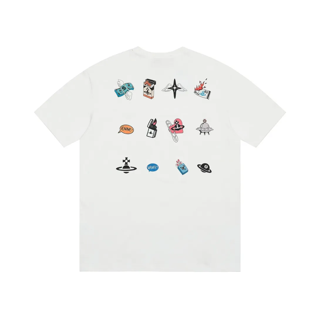 VIVI 147# "Exclusive Style" vivienne west wood Queen Mother of the West Vivienne Saturn small label cartoon printed short-sleeves, full series of correct accessories, every detail is completely restored, and can be filled directly. Size: XS-L